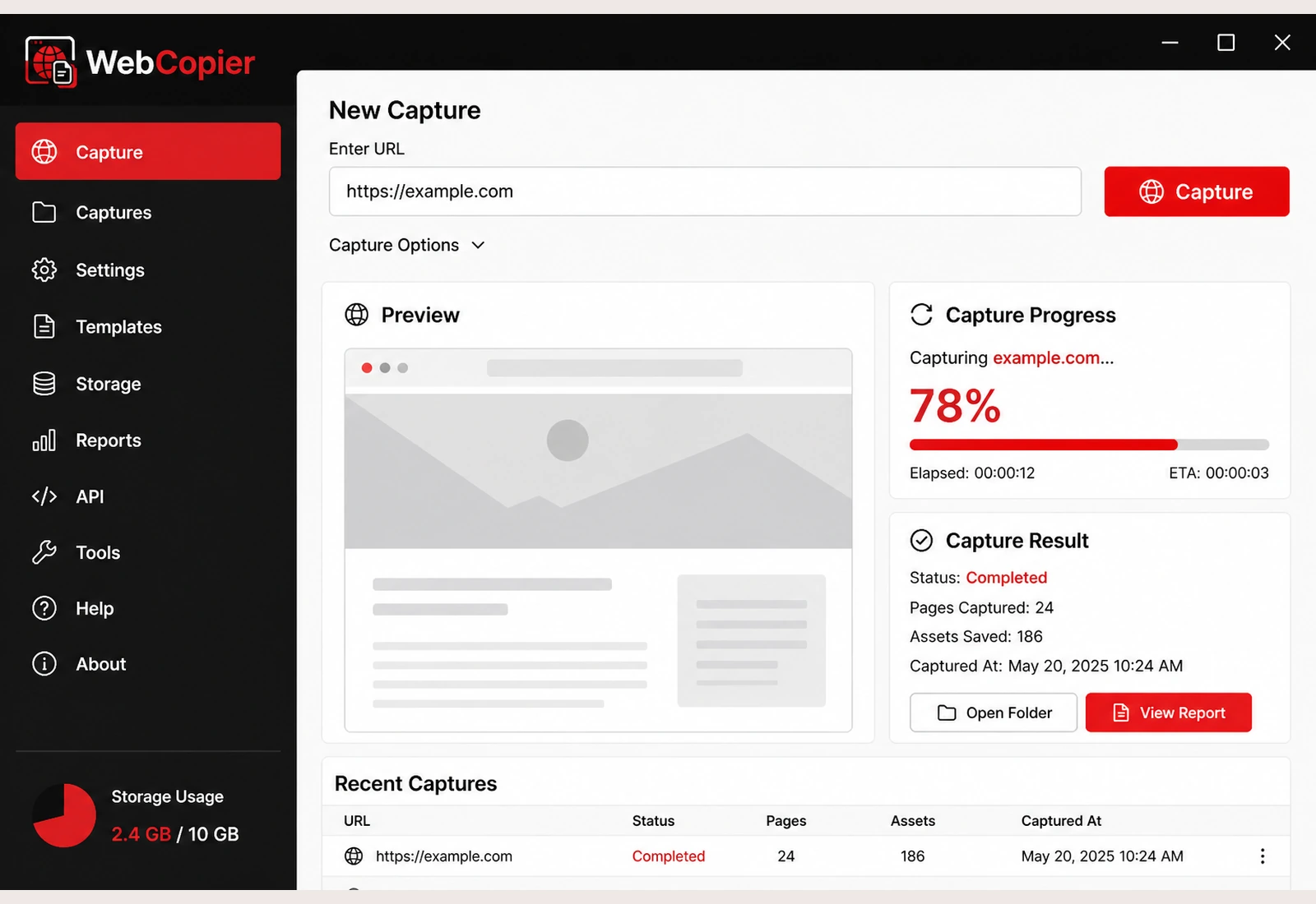 WebCopier — capture a website to your PC