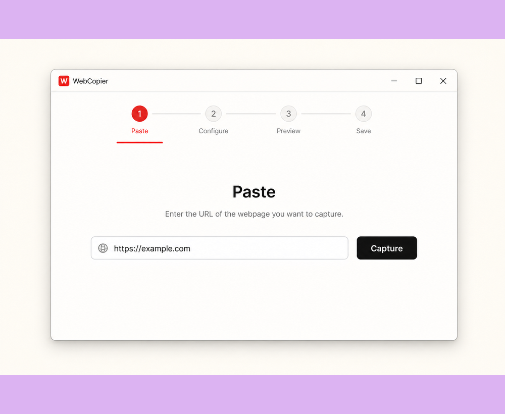 Paste a website URL in WebCopier